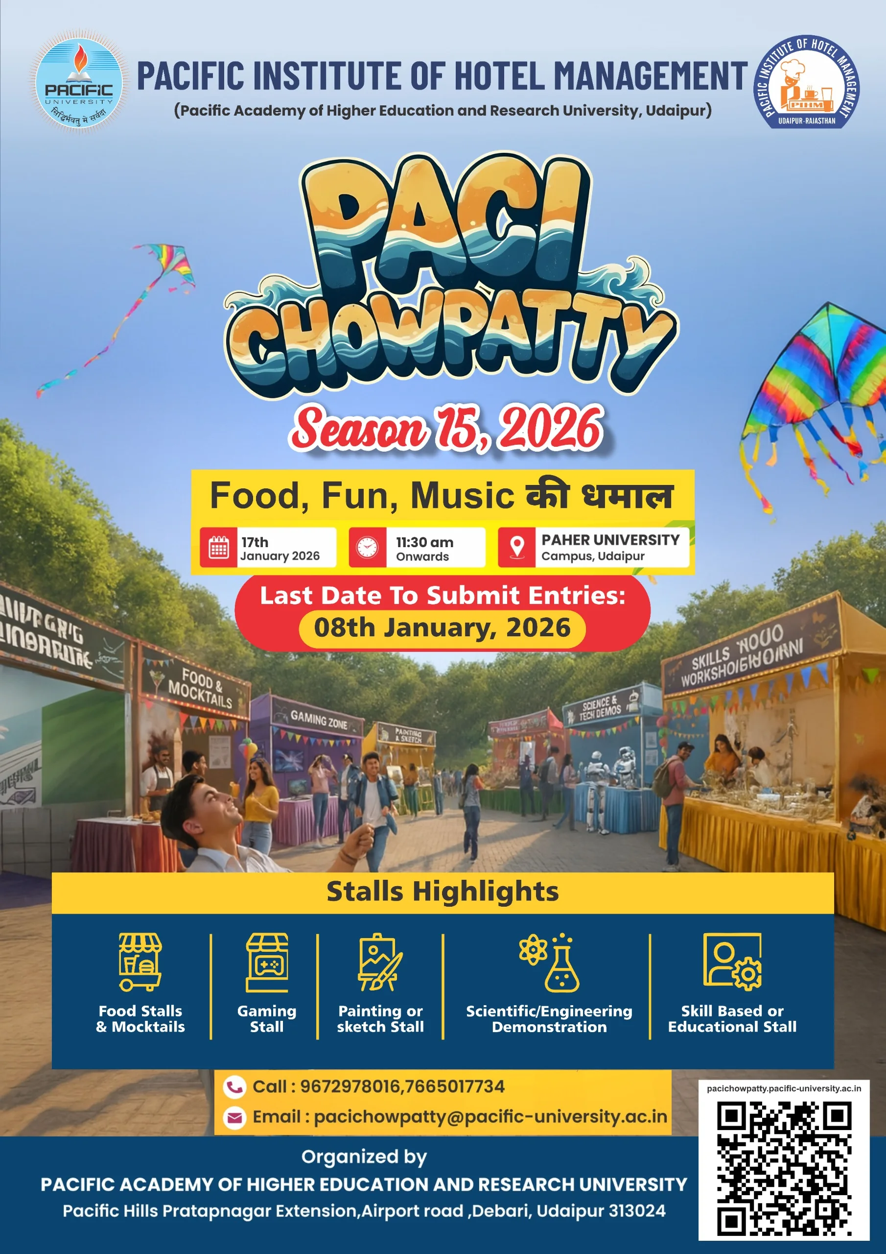 पैसिफिक एकेडमी ऑफ हायर एजुकेशन एंड रिसर्च यूनिवर्सिटी के मैदान में पैस चौपाटी का आयोजन